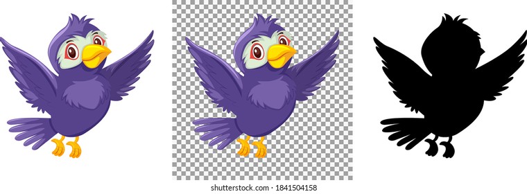 Cute purple bird cartoon character illustration
