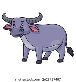 Cute purple buffalo cartoon illustration