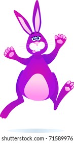 Cute purple bunny jumping happy, vector