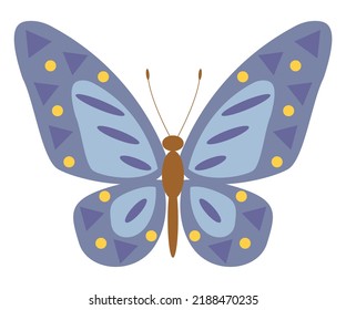 Cute purple butterfly isolated on white background. Vector illustration.