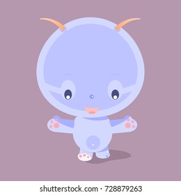 Cute purple cartoon character.Little funny monster.Baby beast