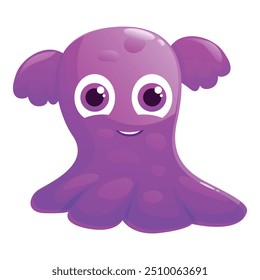 Monstro de desenho animado roxo bonito sorrindo alegremente