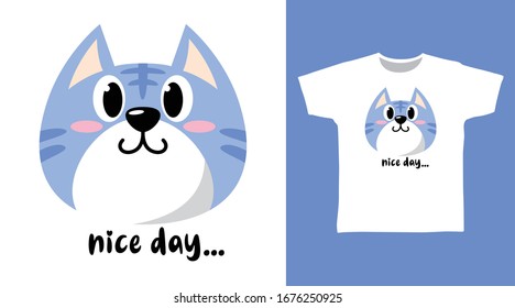 Cute purple cat say nice day, design vector illustration ready for print on t-shirt, apparel, mascot, poster and other uses.