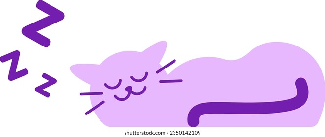 Cute Purple Cat Sleeping Vector Illustration
