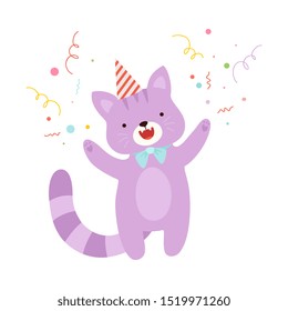 Cute purple cat. Vector illustration on a white background.