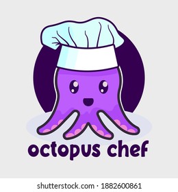 Cute Purple Color Octopus Chef with white background