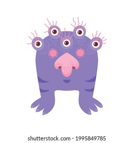 Cute purple cyclops monster with many eyes. Vector illustration. Character