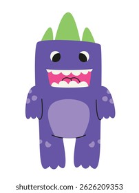 Cute purple dinosaur. Character in linear flat style.