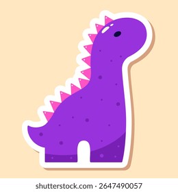 Cute purple dinosaur. Children's sticker drawn in bright colors.
