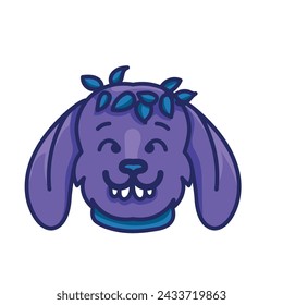 Cute purple dog face with long ears vector illustration.