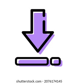Cute Purple Download Icon Flat Design For App Label Vector Illustration