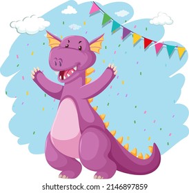 Cute purple dragon cartoon character illustration