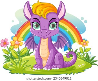 Cute Purple Dragon in Cartoon Style illustration