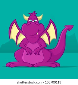 Cute purple dragon character/Vector Dragon Cartoon