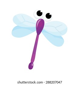 Cute Purple Dragon Fly Cartoon Vector Illustration.