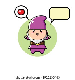 Cute purple dwarf illustration design has love
