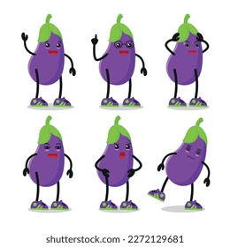 cute purple eggplant various activity vector illustration for kid
