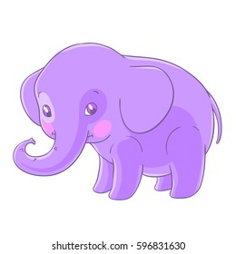 Cute purple elephant in a cartoon style.