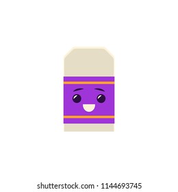 Cute purple eraser character smiling. Happy humanized education and back to school symbol with facial emotions. Vector isolated illustration