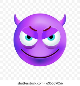 Cute Purple Evil Emoticon on White Background. Isolated Vector Illustration 