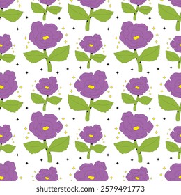 Cute Purple Flower Seamless Pattern Cartoon Background Illustration