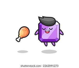 cute purple gemstone floating and tempted because of fried chicken , cute style design for t shirt, sticker, logo element