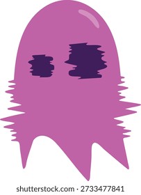 Cute purple ghost character with fuzzy edges and dark eyes in a simple flat style