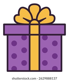 A cute purple gift box with yellow ribbon and dots. Perfect for any celebration.