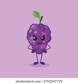 The cute purple Grape character have an annoyed expression