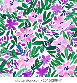 Lindo púrpura con patrón de acuarela transparente floral verde sobre fondo blanco. Ilustración vectorial de flores. Impresión de acuarela en estilo rústico vintage, textil o Fondos de pantalla.