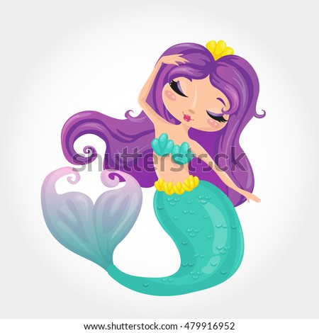 Cute Purple Haired Mermaid Stock Vector Royalty Free 479916952