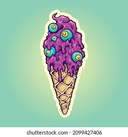 Cute purple ice cream cone with blue zombie eyes Vector illustrations for your work Logo, mascot merchandise t-shirt, stickers and Label designs, poster, greeting cards advertising business company or