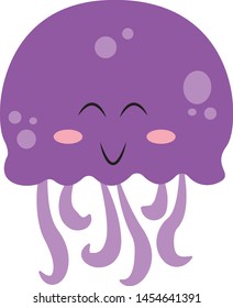 Cute purple jelly fish, illustration, vector on white background.