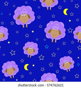 cute purple lamb sleeping in the night sky seamless vector illustration cartoon
