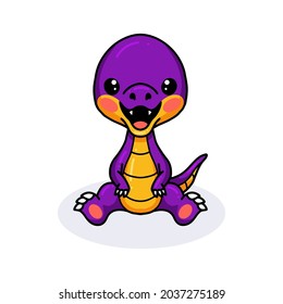 Cute purple little dinosaur cartoon sitting