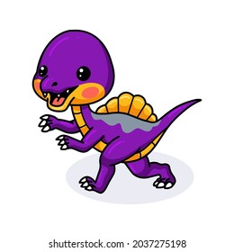 Cute purple little dinosaur cartoon running