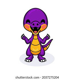 Cute purple little dinosaur cartoon standing