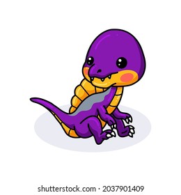 Cute purple little dinosaur cartoon sitting
