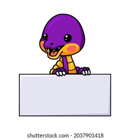 Cute purple little dinosaur cartoon with blank sign