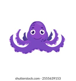 Cute purple little octopus cartoon flat. Cute octopus with hand drawn sea life elements. Sea animals. Vector doodle cartoon octopus of marine life objects for your design.