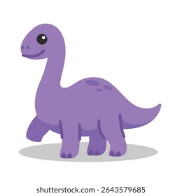 Cute purple long neck dinosaur walking cartoon vector illustration