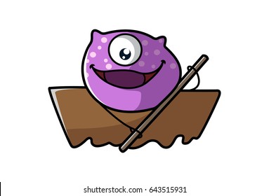 Cute Purple Monster boating. Vector Illustration. Isolated on white background.