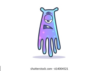 Cute purple Monster Bored. Vector Illustration. Isolated on  white background.