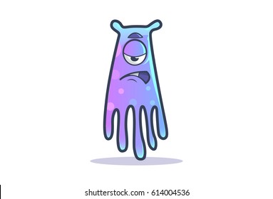 Cute purple Monster Bored. Vector Illustration. Isolated on  white background.