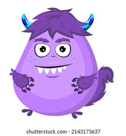 Cute purple monster, cartoon vector,alien monster illustration, isolated cartoon on white background.