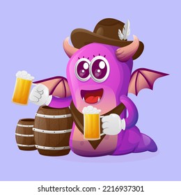 Cute purple monster celebrate oktoberfest with holding beer. Perfect for kids, small business or e-Commerce, merchandise and sticker, banner promotion, blog or vlog channel
