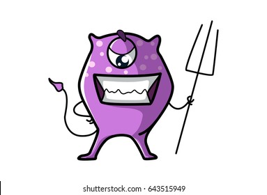Cute Purple Monster Furious. Vector Illustration. Isolated on white background.
