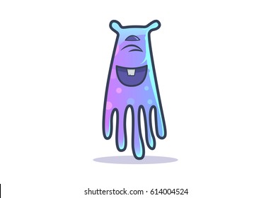 Cute purple Monster Happy. Vector Illustration. Isolated on  white background.
