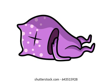 Cute Purple Monster laying down dead. Vector Illustration. Isolated on white background.