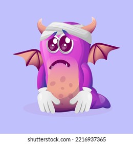 Cute purple monster recovery from injury. Perfect for kids, small business or e-Commerce, merchandise and sticker, banner promotion, blog or vlog channel
